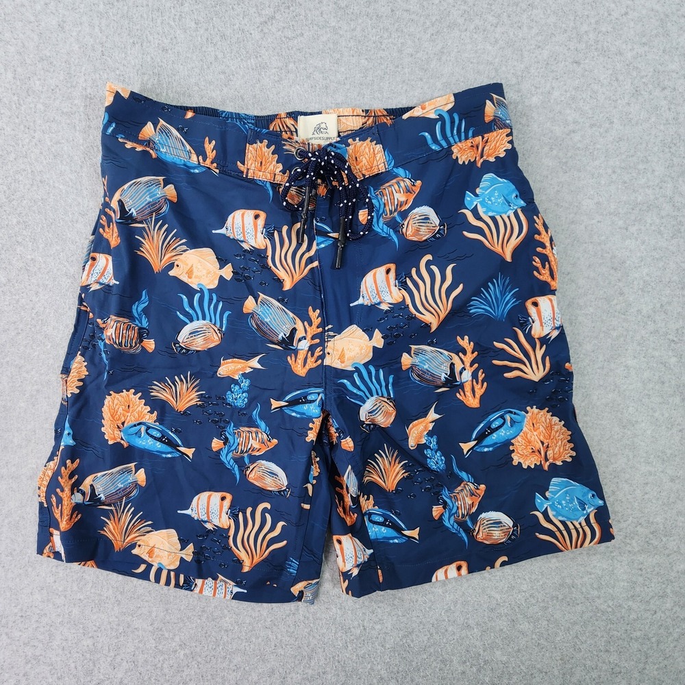 Surfside Supply Swim Trunks Men Size Medium Navy Blue Blazer Fish Aquatic Shorts